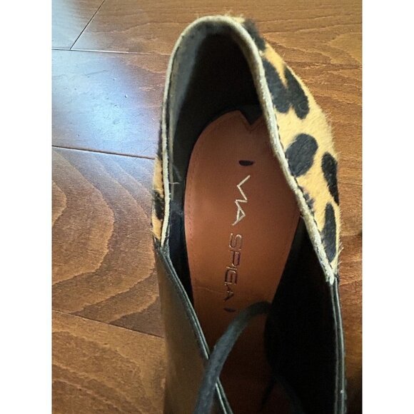 Via Spiga Leopard Fur Heels Peep Toe Heeled Boots Lace Up Black Leather Trim 6 M - Picture 4 of 7